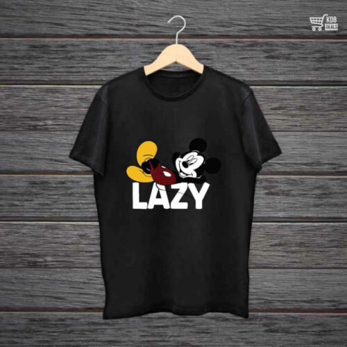 Black Cotton Printed T-Shirt - Mickey Lazy