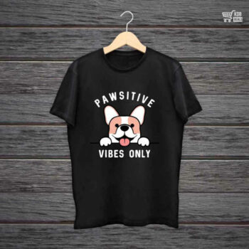 Black Cotton Printed T-Shirt - Pawsitive Vibes Only