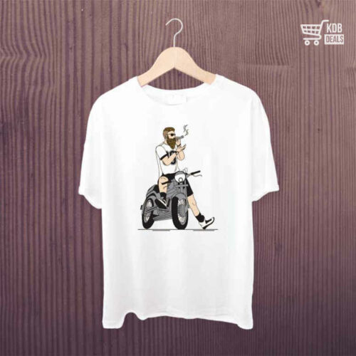 White Printed T-Shirt - Biker Swag