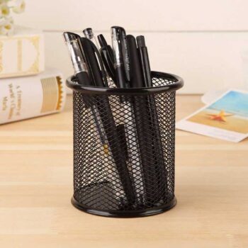 Mesh Pen Stand/Pen Holder Round Shape Pencil Container (Pack of 1) Multipurpose Metal Hollow Out Desktop Storage Organizer for Student Stationery Office Supplies(Black)