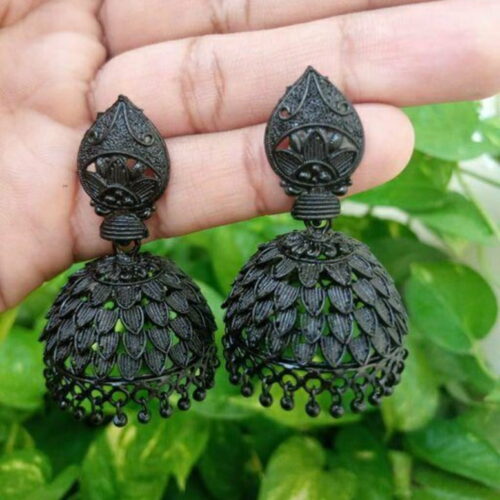 Elite Women's Traditional Black Oxidised Jhumki Earrings