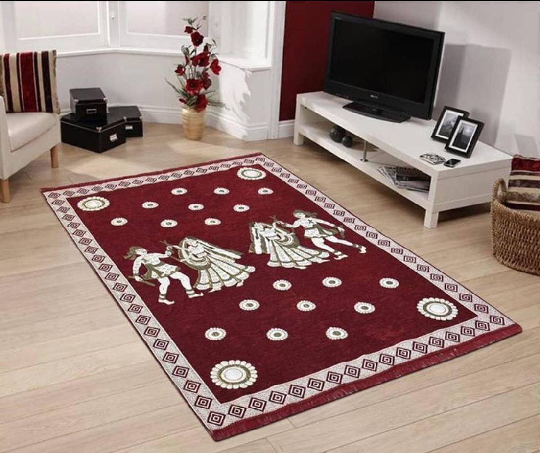 Home Decor Carpet 5x7 Feet for Living Room,Dining Hall and Child Room Chenille Touch Maroon