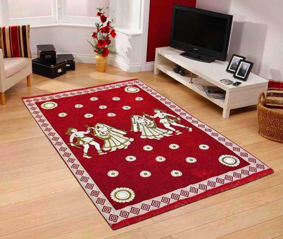 Home Decor Carpet 5x7 Feet for Living Room,Dining Hall and Child Room Chenille Touch Red