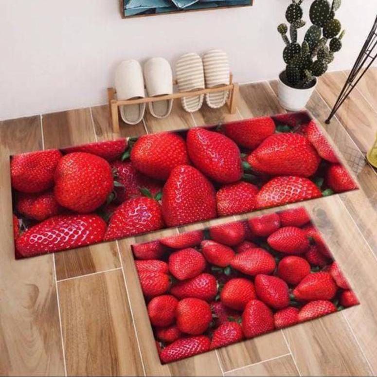 Home Decor Look Soft Anti-Skid Washable Multi Purpose Mat & Runner Set Strawberry