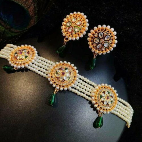 Meira Jewellery Ethnic Rajputi Meenakri work Green Choker Set
