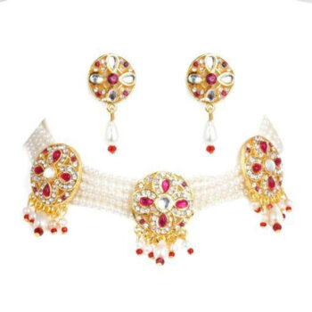 Meira Jewellery Rajasthani Pink Color Kundan Work Fancy Choker Set