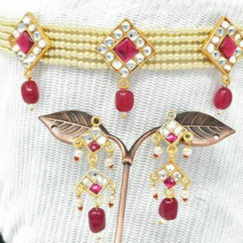 Meira Jewellery Rajputi Chik Set in Kundan and Red Stone Work