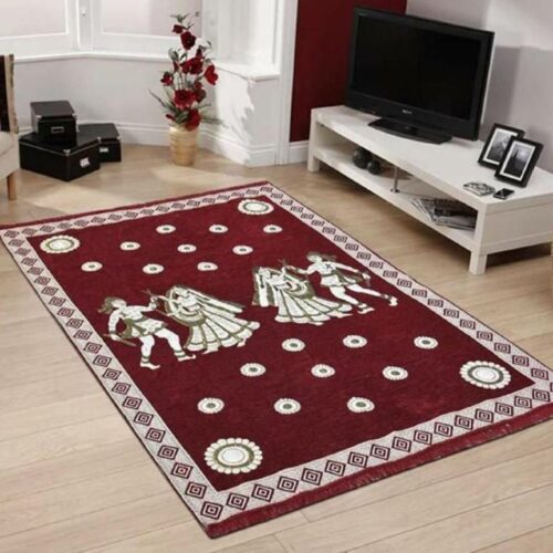Perfect Size Kashmiri Carpet, Multi-Purpose Chenille Carpet for Bedroom, Living Room (5x7 Feet) Maroon