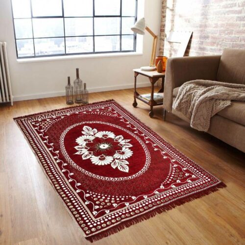 Traditional Home Jacquard Beautiful Kashmiri Carpet for Bedroom, Living Room, Rugs and Carpet- 5x7 Feet Maroon