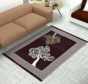 Tree Print Chenille Touch Carpet for Living Room Brown