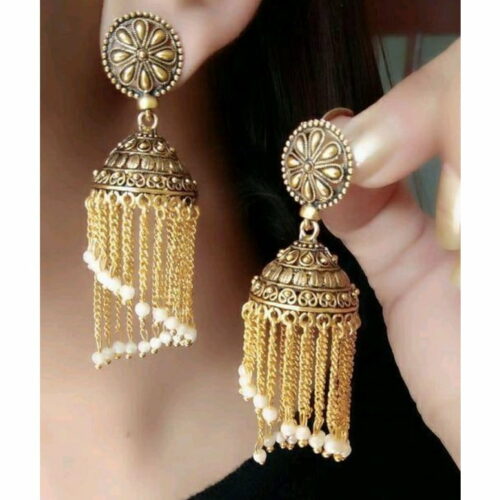 Twinkling Colorful Gold Oxidised Jhumki Earrings 1