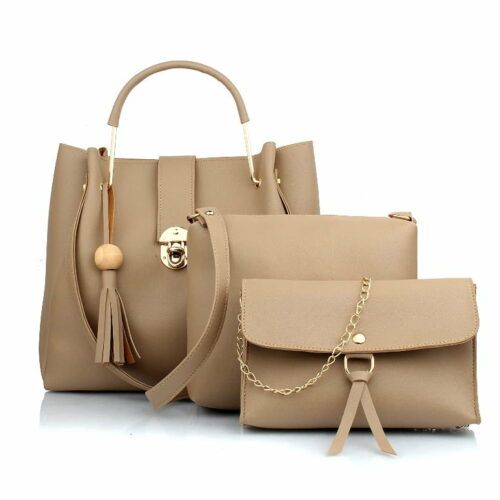 Women's Handbag With Sling Bag & Wristlet (Set of 3) Cream