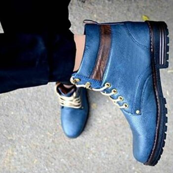 Blue Solid Flat Synthetic Boots 3