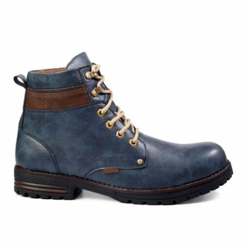 Blue Solid Flat Synthetic Boots