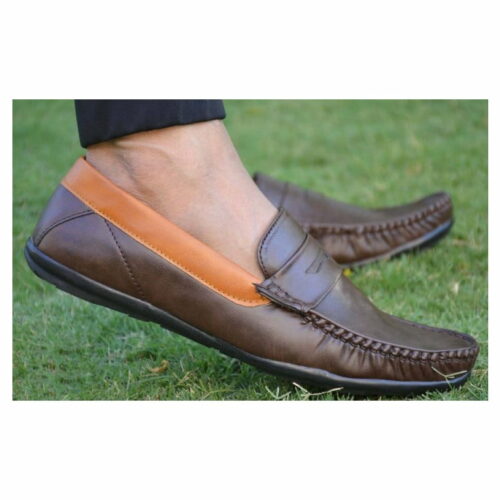 Elegant Synthetic Leather Loafers For Men-Coffee
