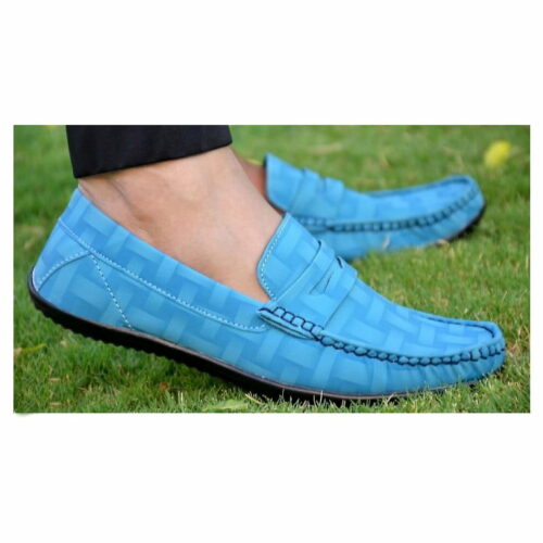 Elegant Synthetic Leather Loafers For Men-Turquoise