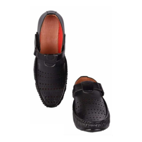 Men's Black Synthetic Leather Sandals