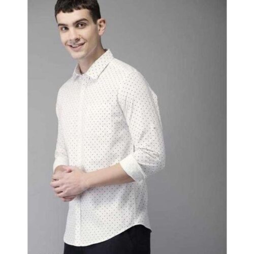 Dot Print Cotton Slim Fit Shirt For Men (White)