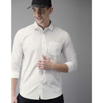 Dot Print Cotton Slim Fit Shirt For Men (White)