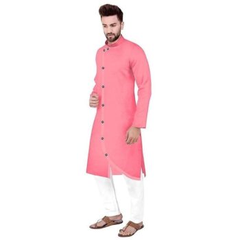 Ethnic Men Cotton Kurta Set Pink