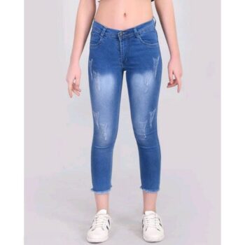 Fancy Fringed Jeans for Women Blue