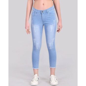 Fancy Fringed Jeans for Women Sky Blue
