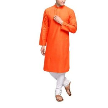 Men's Plain Solid Kurta Pyjama Set Orange