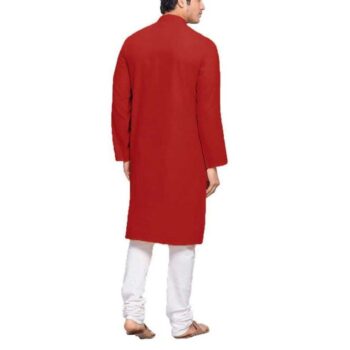 Men's Plain Solid Kurta Pyjama Set Red