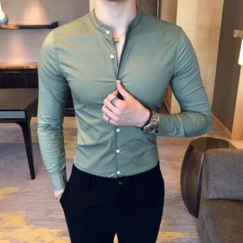 Classy Men's Solid Cotton Mandarian Collar Shirt