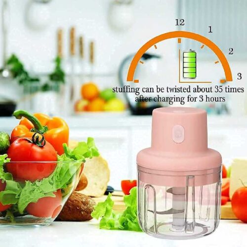 Portable USB Rechargeable Mini Electric Chopper Fruits Vegetable Cutter Onion Garlic Ginger Pepper Crusher Wet Dry Mini Slicer, Food Processor for Kitchen (Mini Electric Chopper 250ML)