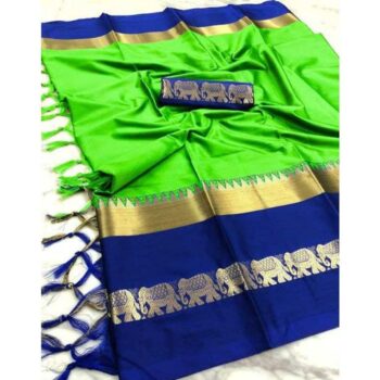 Rajawadi Elegant Elephant Design Cotton Silk Saree