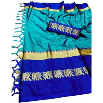 Rajawadi Elegant Elephant Design Cotton Silk Saree