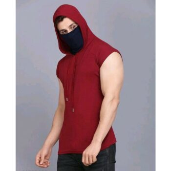 Rockhard Red Sleeveless Hooded Tshirt with Mask