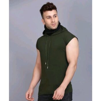 Rockhard Green Sleevless Hooded Tshirt with Mask
