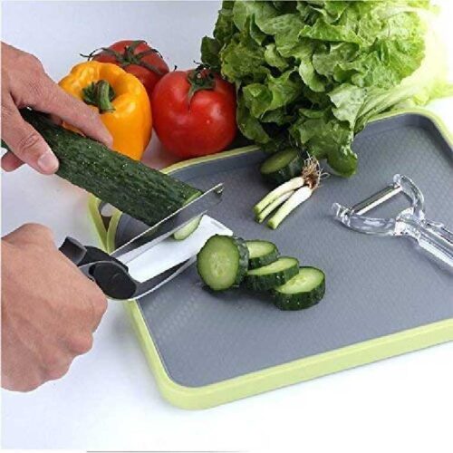 2 in 1 Stainless Steel Multi Functional Kitchen Vegetable Clever Cutter Scissor for Home Kitchen with Lock System Clever Cutter 1