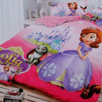 Cartoon Printed Glace Cotton Kids Double Bedsheet