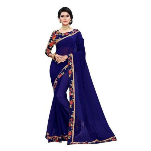 Gorgeous Solid Chiffon Saree With Printed Border
