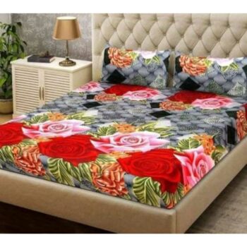 Polycotton Printed Double Bedsheet with 2 Pillow Cover