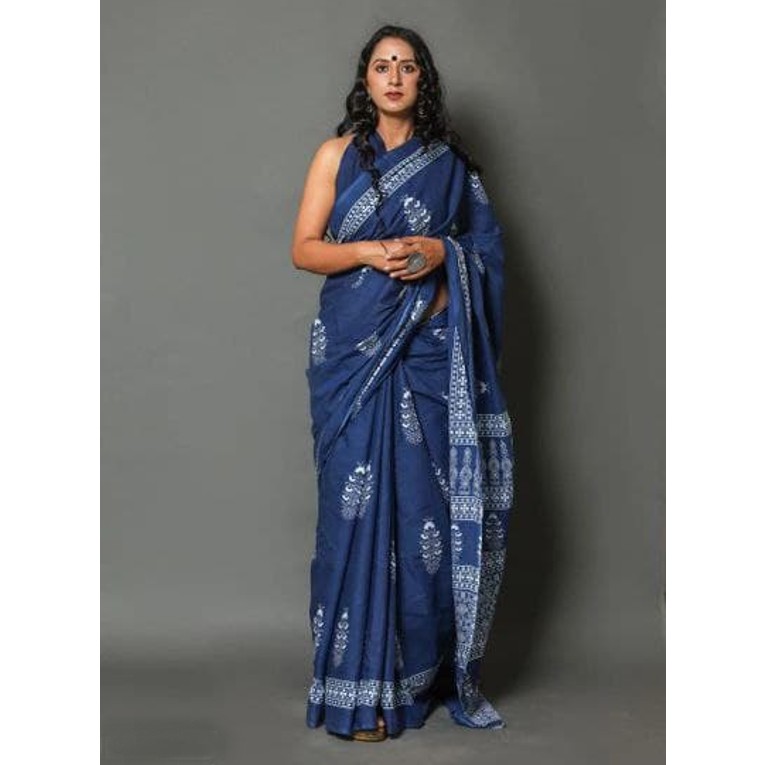 Buy NIKHILAM Women's jaipuri hand block Printed Cotton Mulmul Saree/cotton  malmal saree/cotton saree with Blouse piece - carrot color at Amazon.in