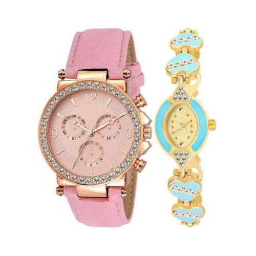 Women's PU Leather and Metal Watch (Pack Of 2)