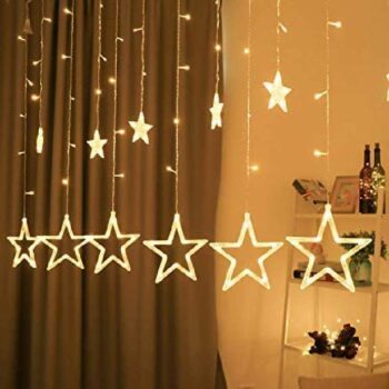 12 Stars LED Curtain String Lights Window Curtain Led Lights for Decoration with 8 Flashing for Christmas, Wedding, Party, Home, Patio Lawn ( Warm White)