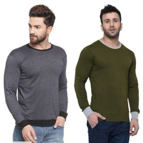 Cotton Blend Solid Full Sleeves Men's Tshirt Pack Of 2
