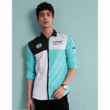 Cotton Color Block Full Sleeves Slim Fit Casual Shirt