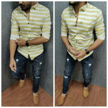 Cotton Stripes Full Sleeves Slim Fit Casual Plus Size Shirt