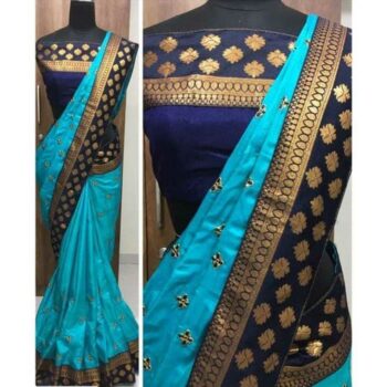Gorgeous Embroidered Sanan Silk Saree With Lace Border