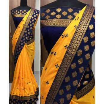 Gorgeous Embroidered Sanan Silk Saree With Lace Border