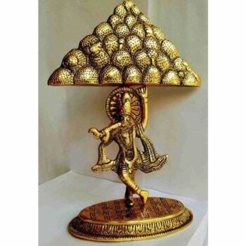 Oxidized Metal Krishna Idol with Goverdhan Parvat Showpiece