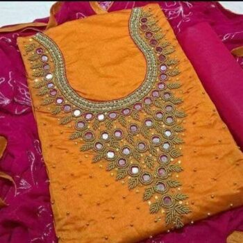 Party Wear Affordable Embroidered Chanderi Navratri Dress Material / Suit Material