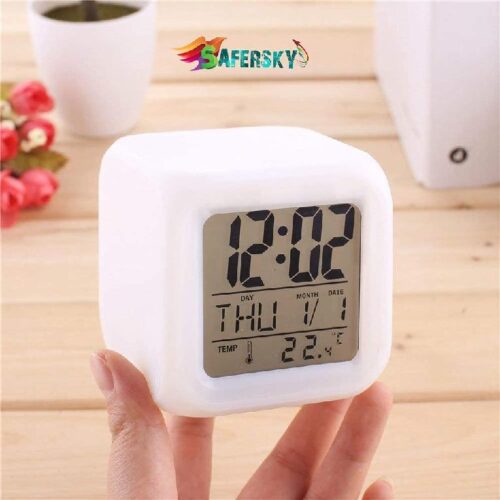 Plastic Digital Alarm Clock with Automatic 7 Colour Changing LED Date Time Temperature Digital Alarm Clock Multicolour 3