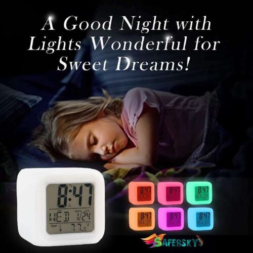 Plastic Digital Alarm Clock with Automatic 7 Colour Changing LED Date Time Temperature Digital Alarm Clock Multicolour 5